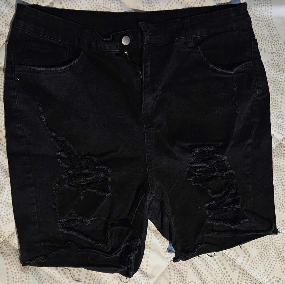 Black Distressed Denim Shorts